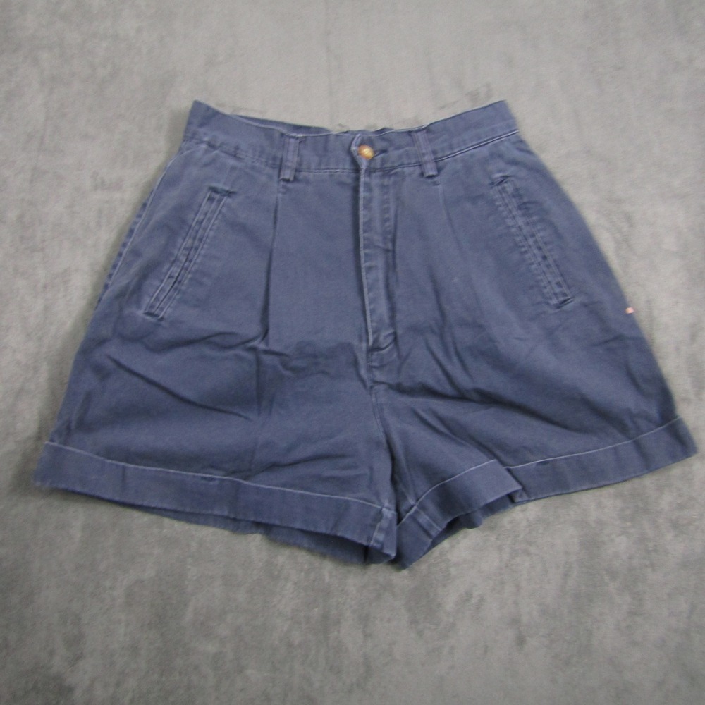 Limited Chino Shorts Women 8 Blue High Waisted Pleated Cotton Cuffed Vintage